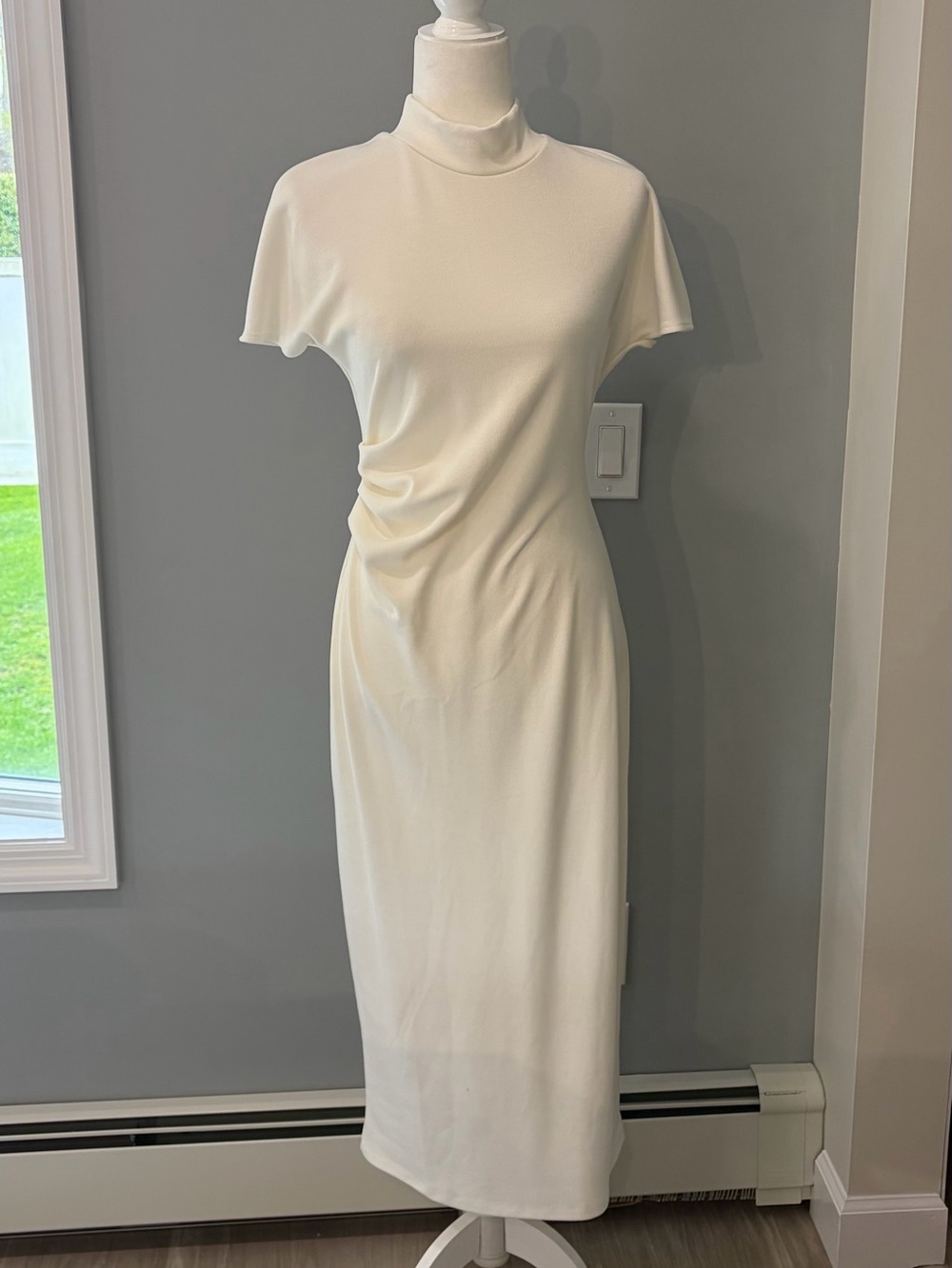 Zara Off White Mock-Neck Cap Sleeve Midi Dress NWT